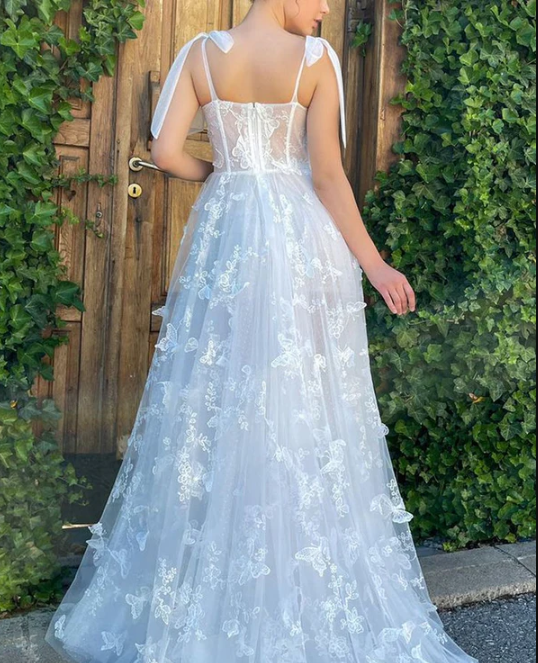 A-Line Appliques High Slit Floral Sleeveless Long Prom Formal Dress with Pockets