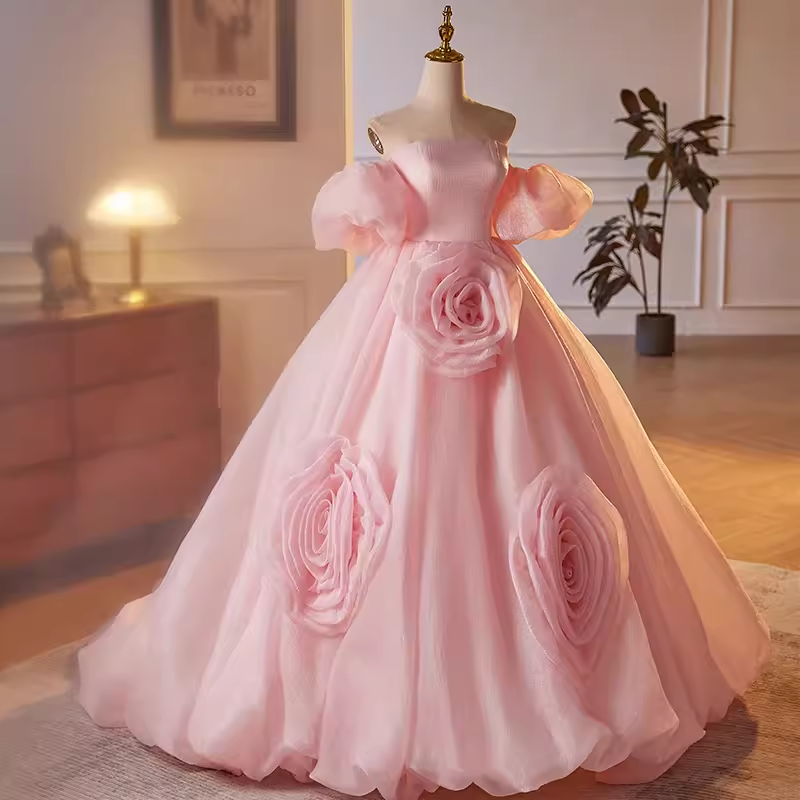 Stunning Ball Gown Off The Shoulder Organza Pink Sweet 16 Dresses