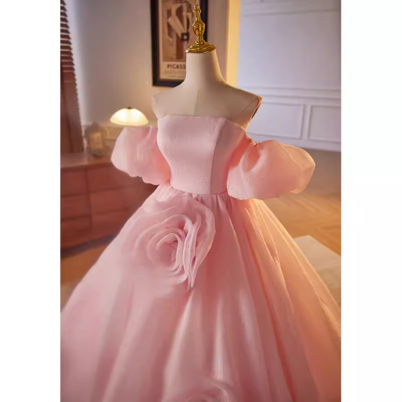 Stunning Ball Gown Off The Shoulder Organza Pink Sweet 16 Dresses
