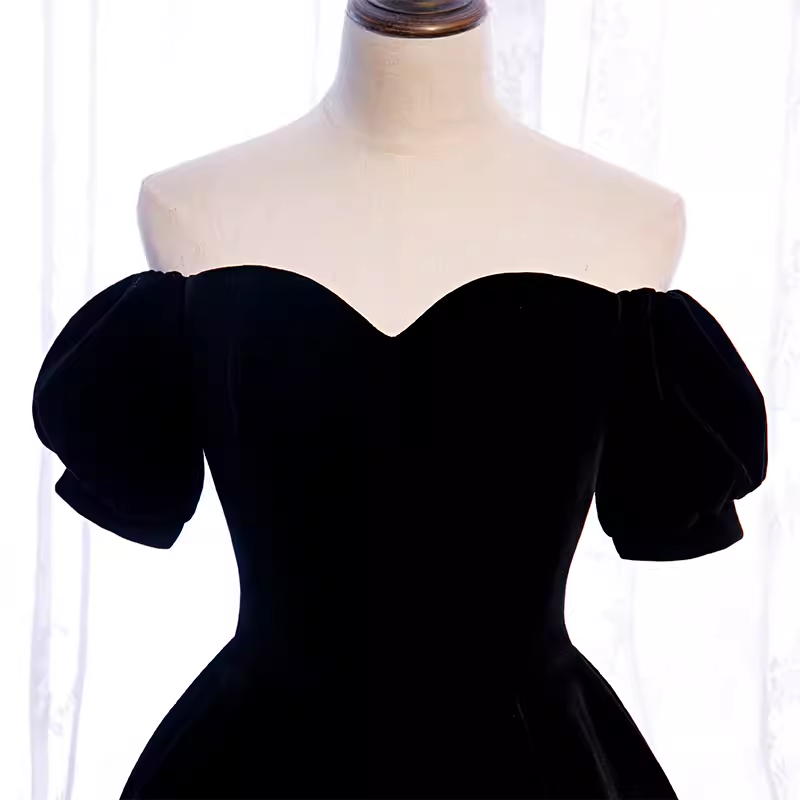 Simple A line Off The Shoulder Velvet Black Bridesmaid Dress