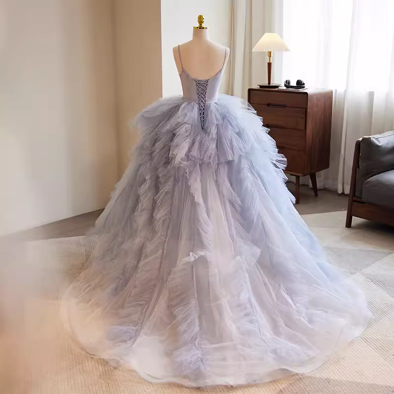 Stunning Ball Gown Spaghetti Straps Tulle Lavender Sweet 16 Dresses
