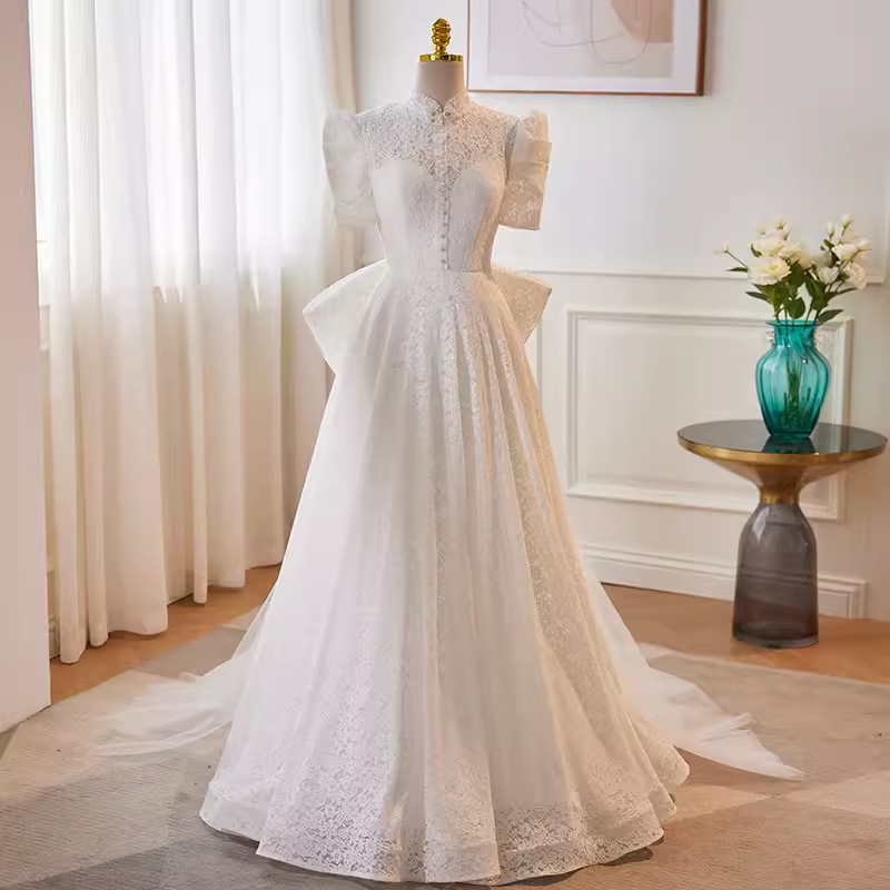 Vintage Ball Gown White Lace Long Wedding Dresses