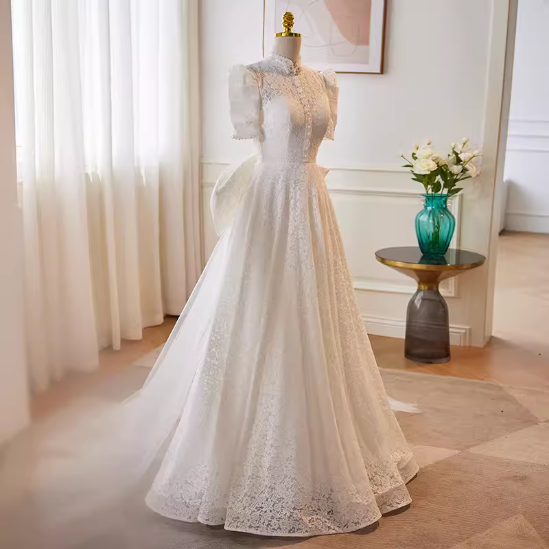 Vintage Ball Gown White Lace Long Wedding Dresses