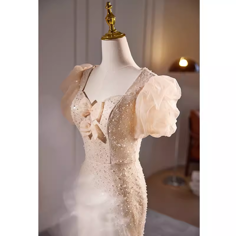 Sparkly Mermaid Champagne Sequin Long Prom Dress
