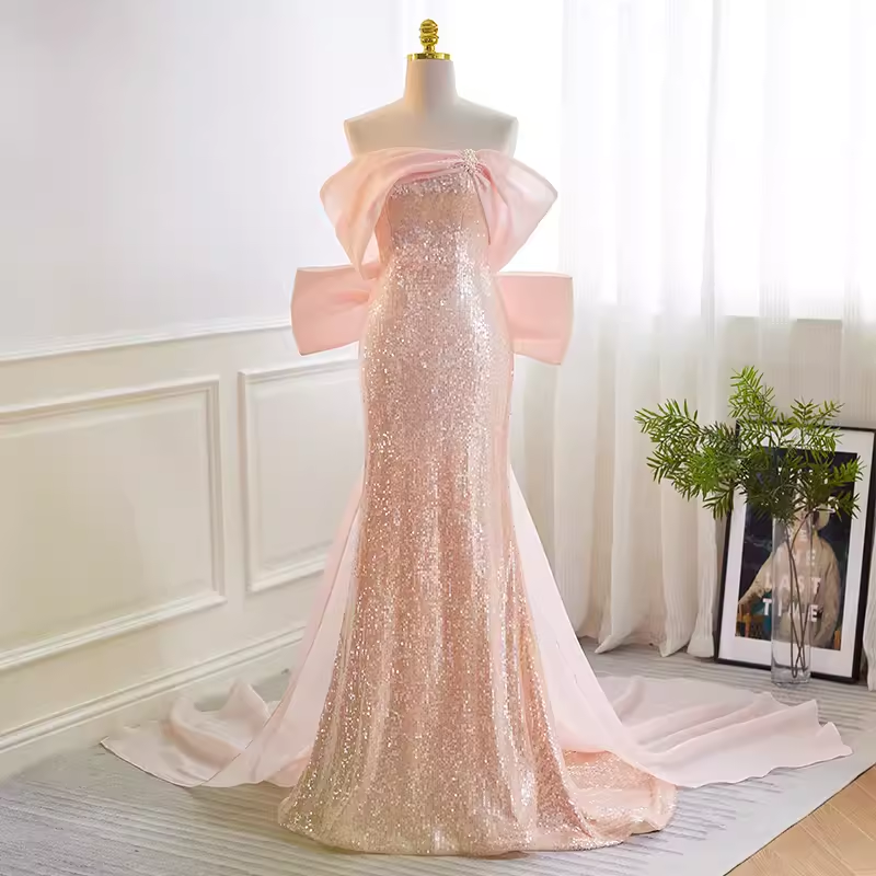 Sparkly Mermaid Pink Sequin Long Prom Dress
