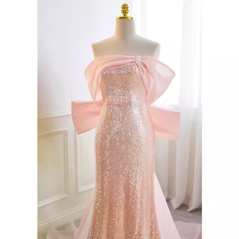Sparkly Mermaid Pink Sequin Long Prom Dress