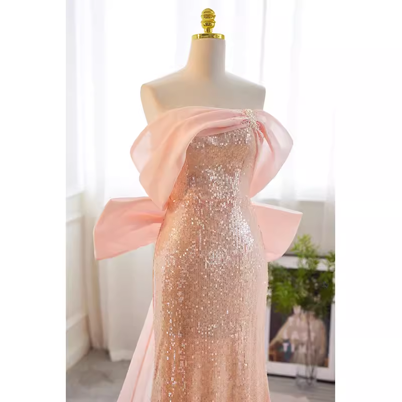 Sparkly Mermaid Pink Sequin Long Prom Dress