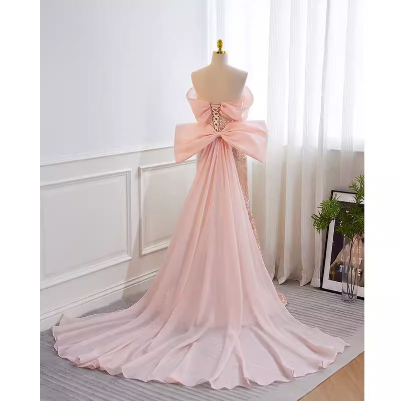 Sparkly Mermaid Pink Sequin Long Prom Dress