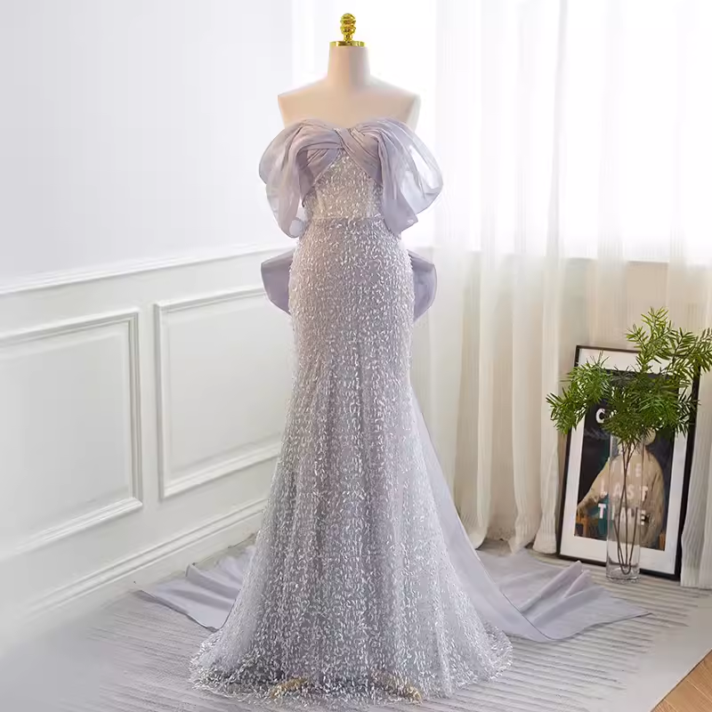 Sparkly Mermaid Blue Sequin Long Prom Dress