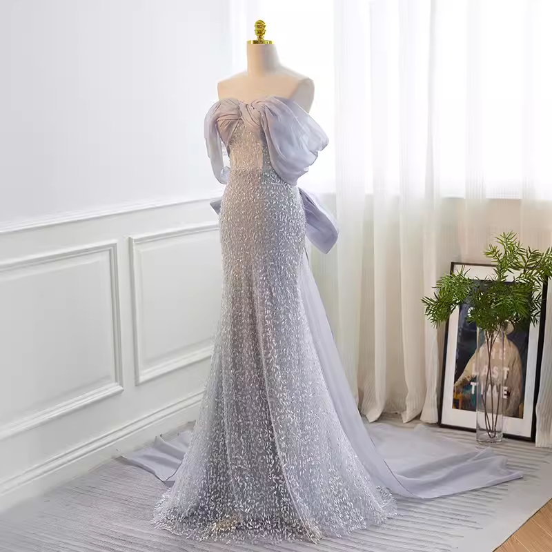 Sparkly Mermaid Blue Sequin Long Prom Dress