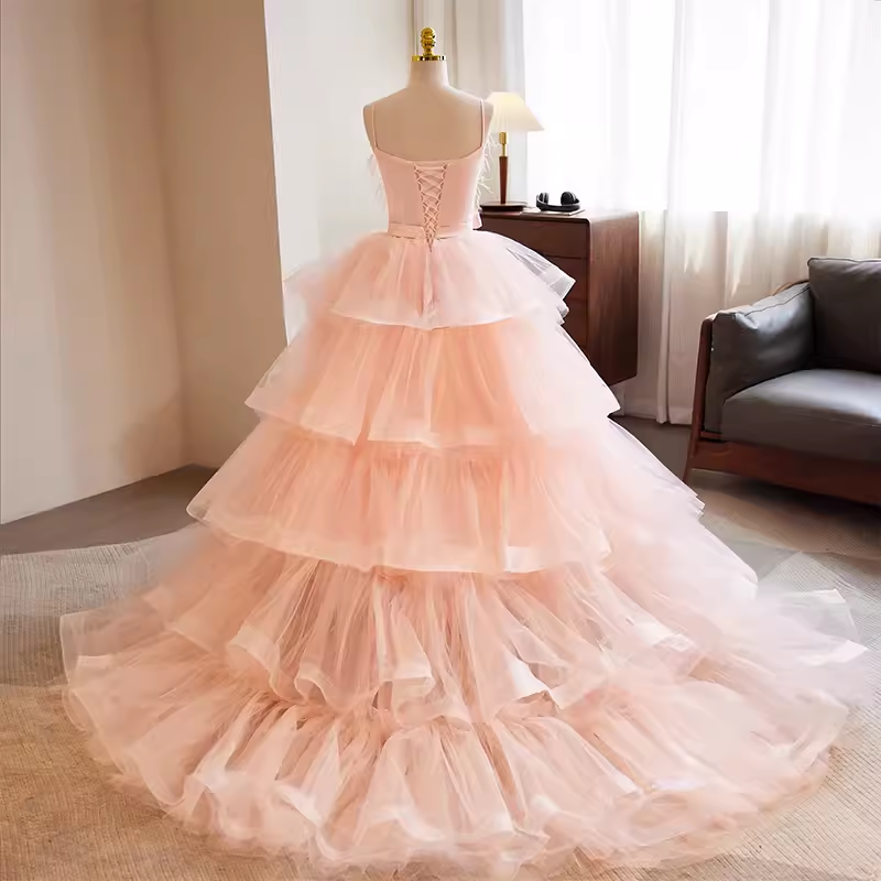Vintage Ball Gown Straps Tulle Pink Sweet 16 Dresses