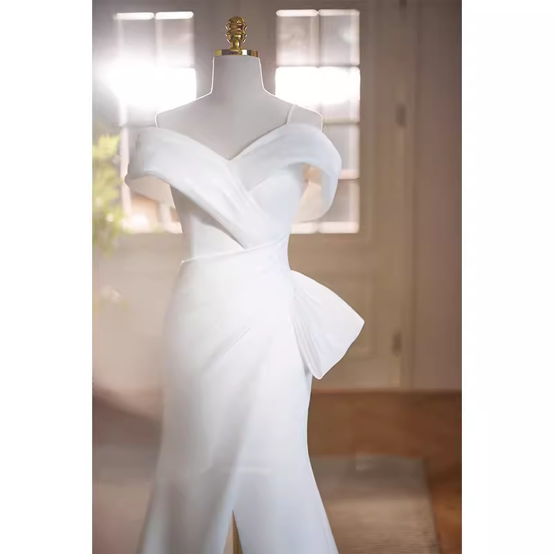 Vintage Mermaid Straps White Satin Long Wedding Dresses