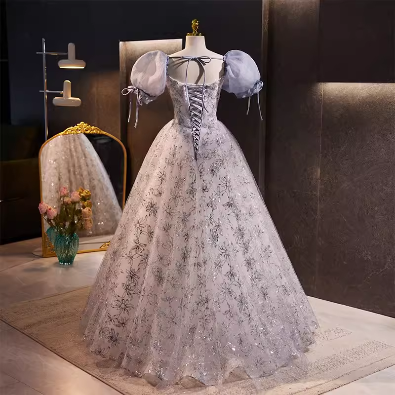 Vintage Ball Gown Sequin Blue Sweet 16 Dresses