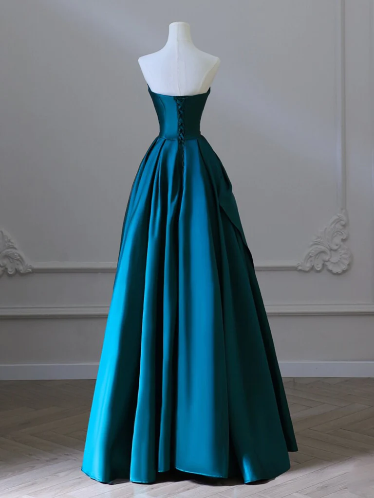 A-Line Satin Dark Green Long Prom Dress