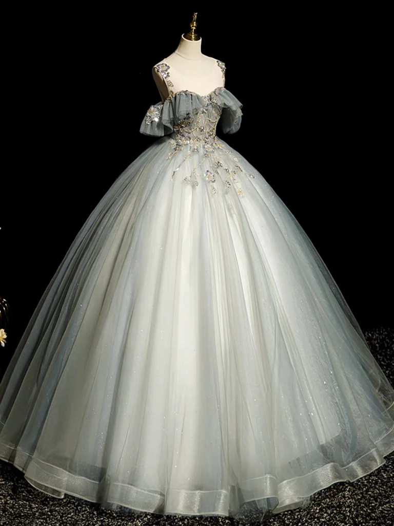 Vintage Ball Gown Tulle Sequin Lace Long Evening Dress Sweet 16 Dress