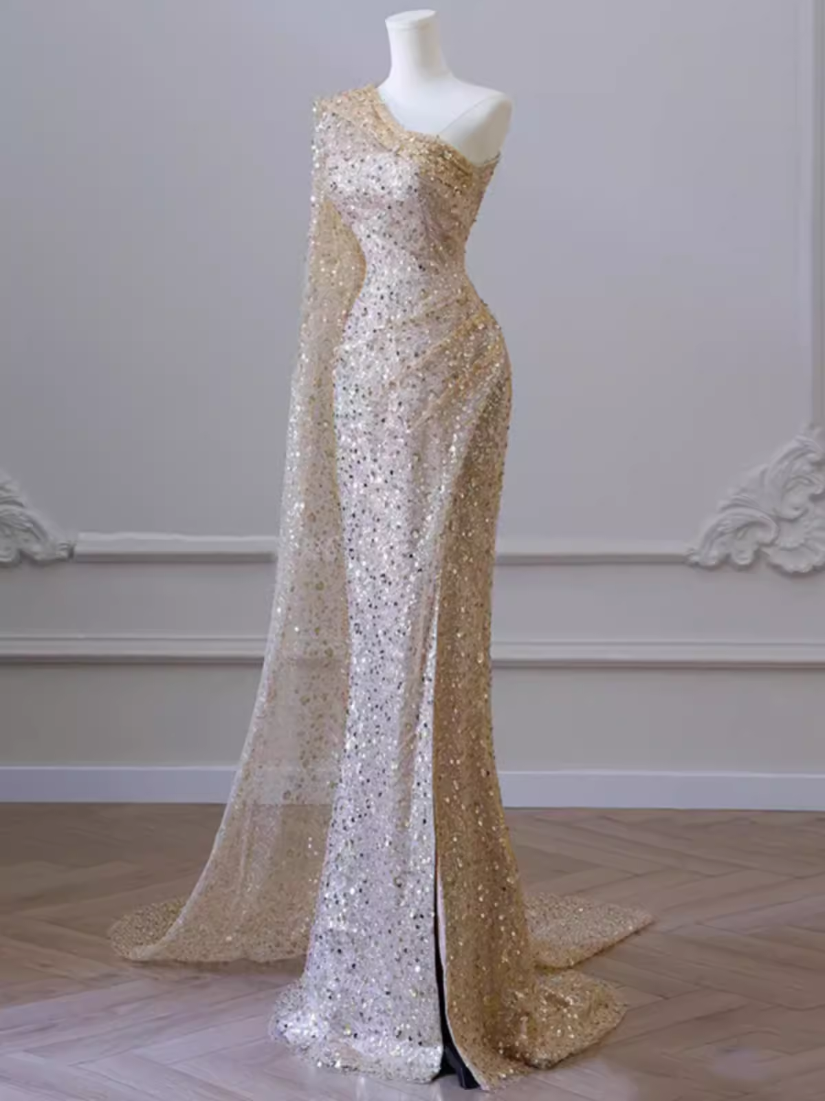 Mermaid One Shoulder Sequin Long Prom Dress