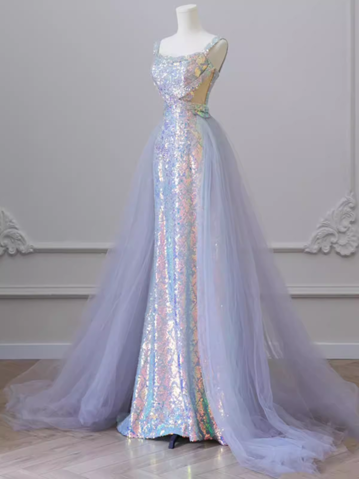 Sparkly Mermaid Straps Sequin Long Prom Dress
