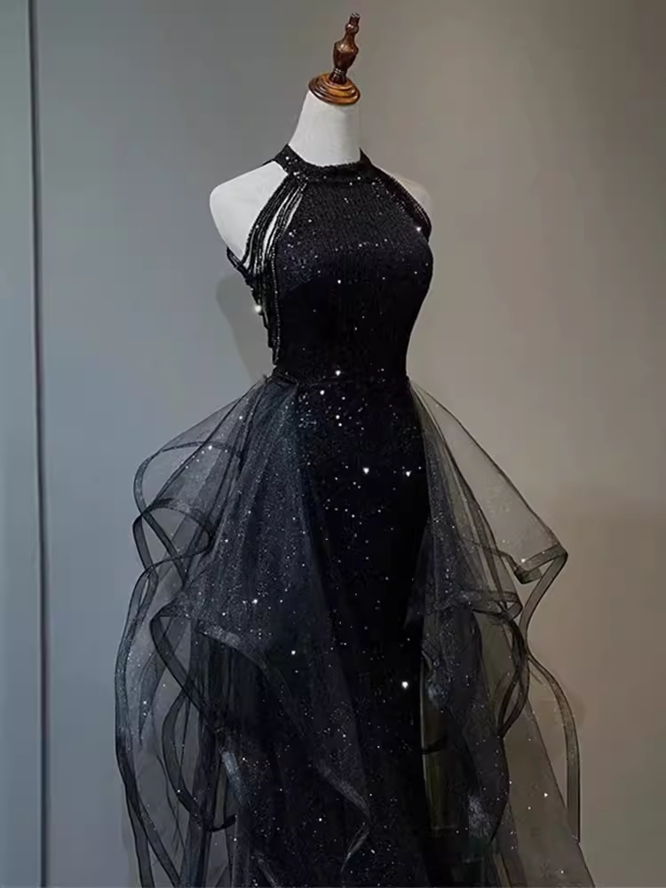 Sparkly Mermaid Sequin Black Long Prom Dress