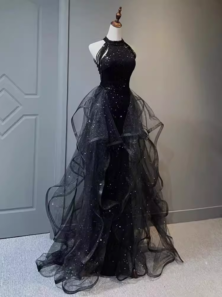 Sparkly Mermaid Sequin Black Long Prom Dress