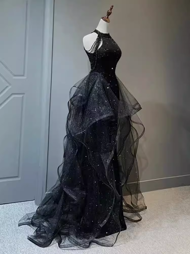 Sparkly Mermaid Sequin Black Long Prom Dress