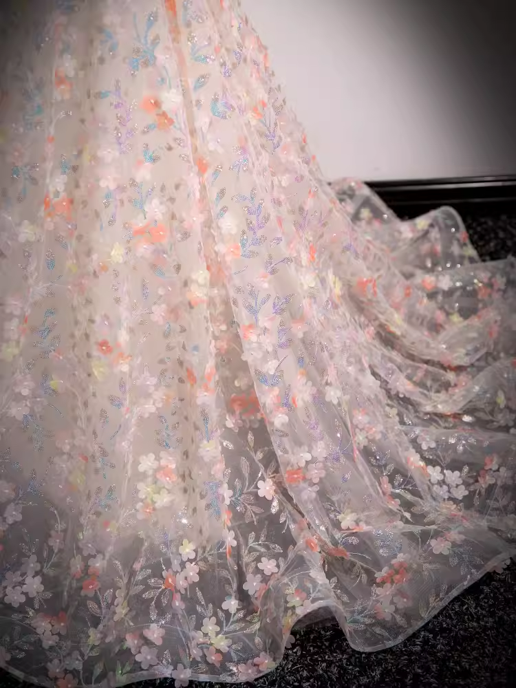 Beautiful A line Strapless Floral Long Prom Dress