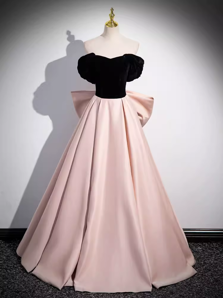 Simple A line Strapless Pink Satin Long Prom Dress