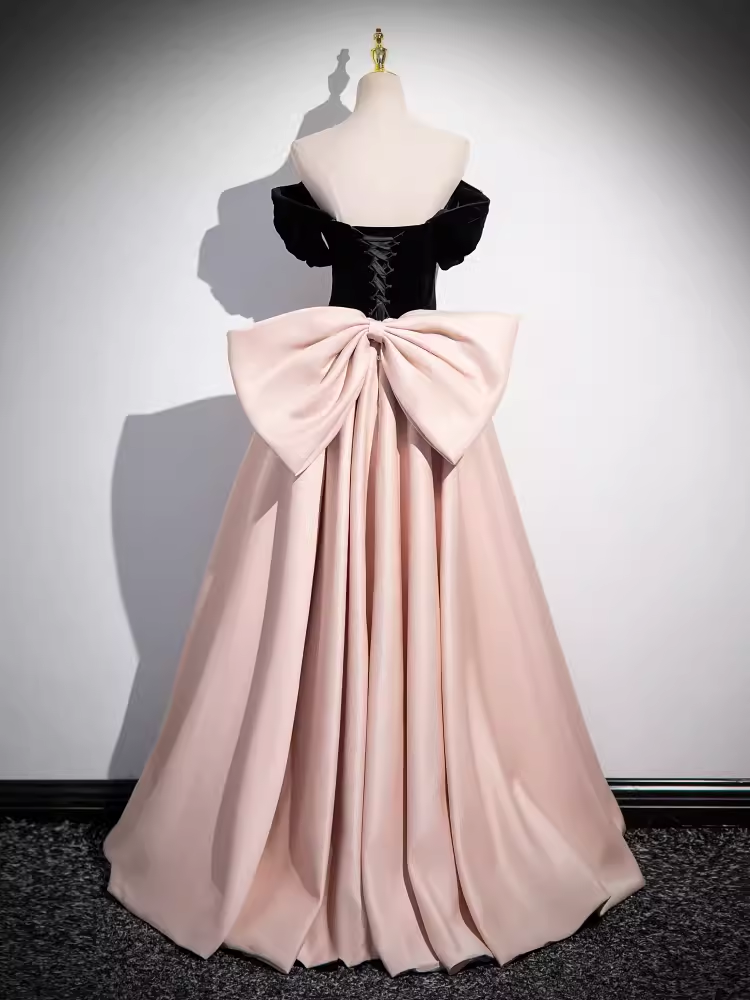 Simple A line Strapless Pink Satin Long Prom Dress
