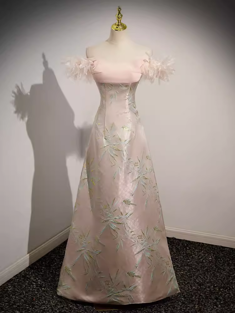 Sexy A Line Strapless Satin Pink Long Prom Dress