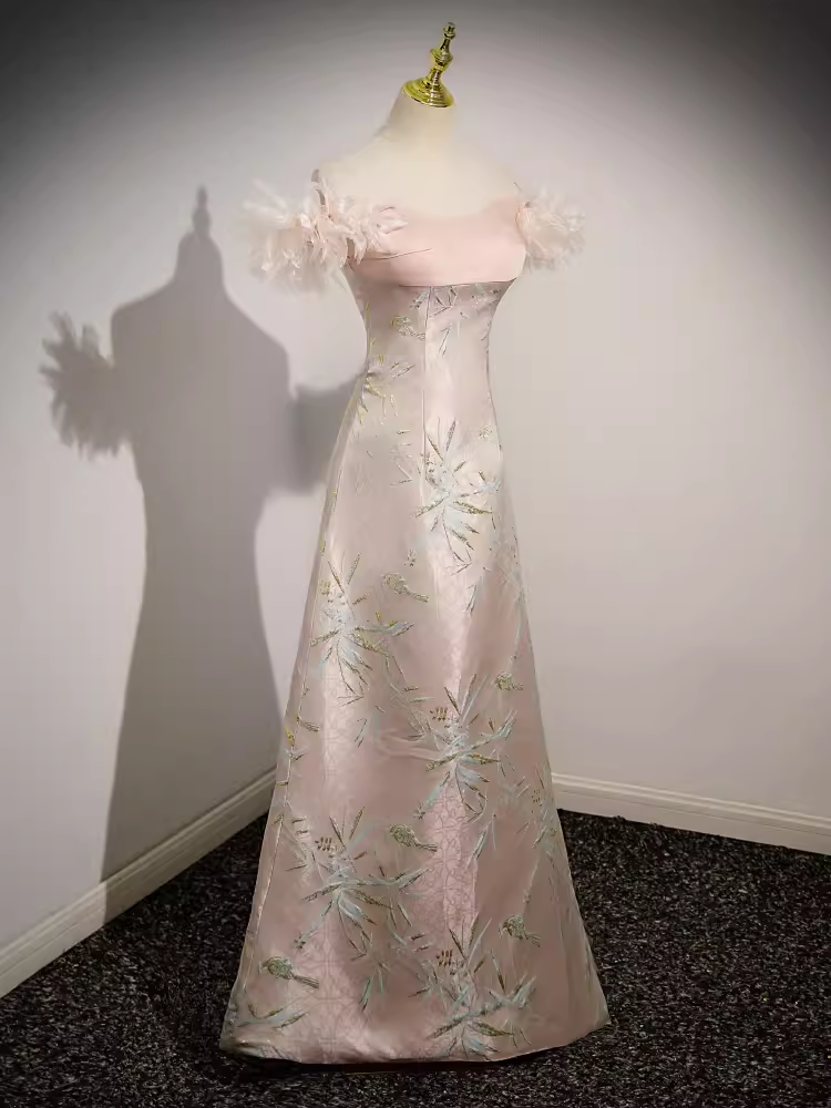 Sexy A Line Strapless Satin Pink Long Prom Dress