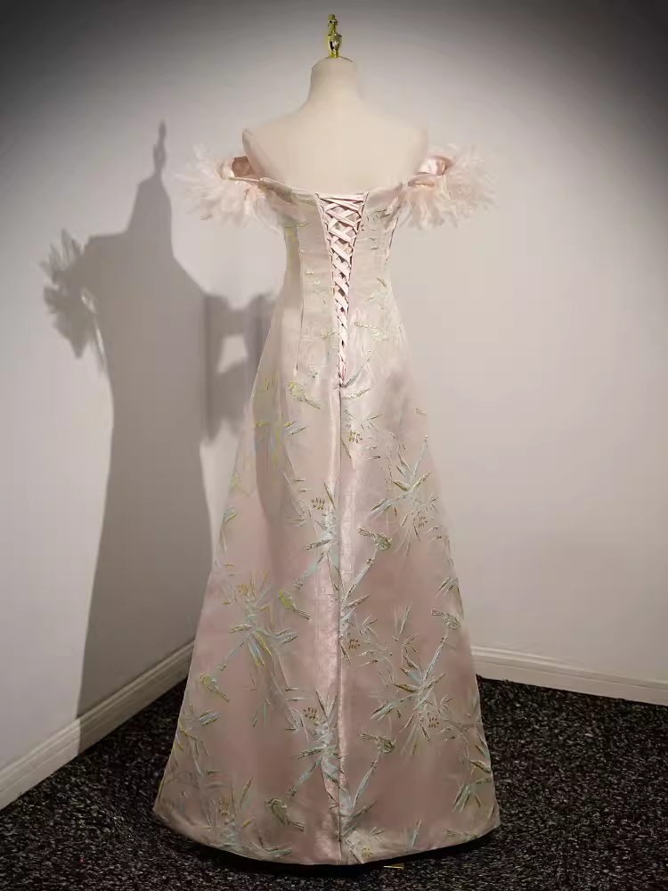 Sexy A Line Strapless Satin Pink Long Prom Dress