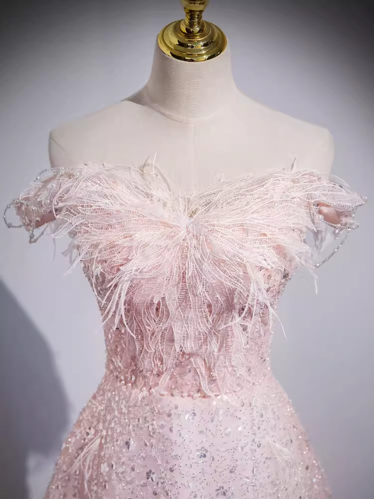 Sparkly A Line Off The Shoulder Pink Long Prom Dress