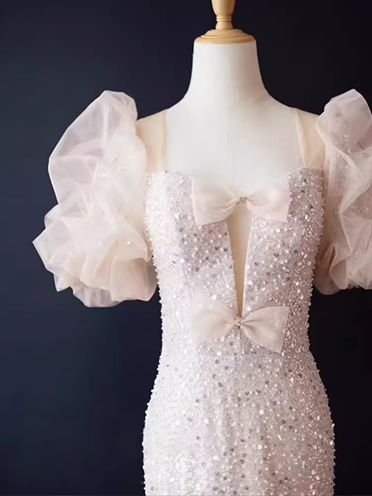Sparkly Mermaid Light Pink Long Prom Dress