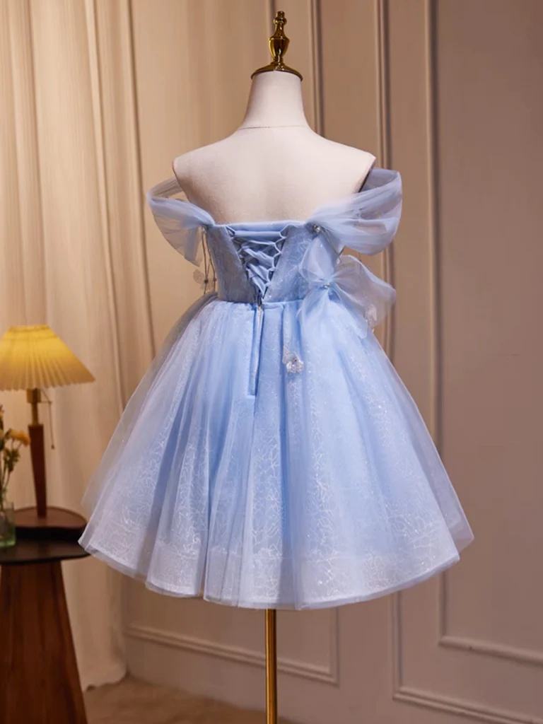 A-Line Off Shoulder Tulle Short Homecoming Dresses