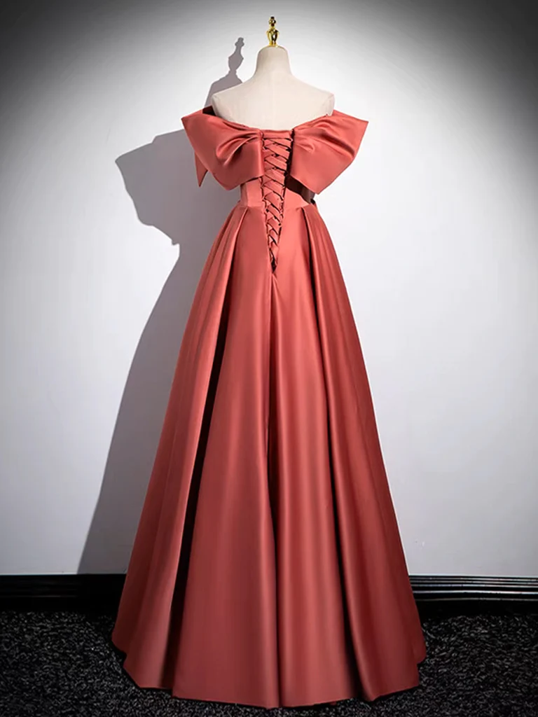 A-Line Off Shoulder Off Shoulder Satin Long Prom Dress