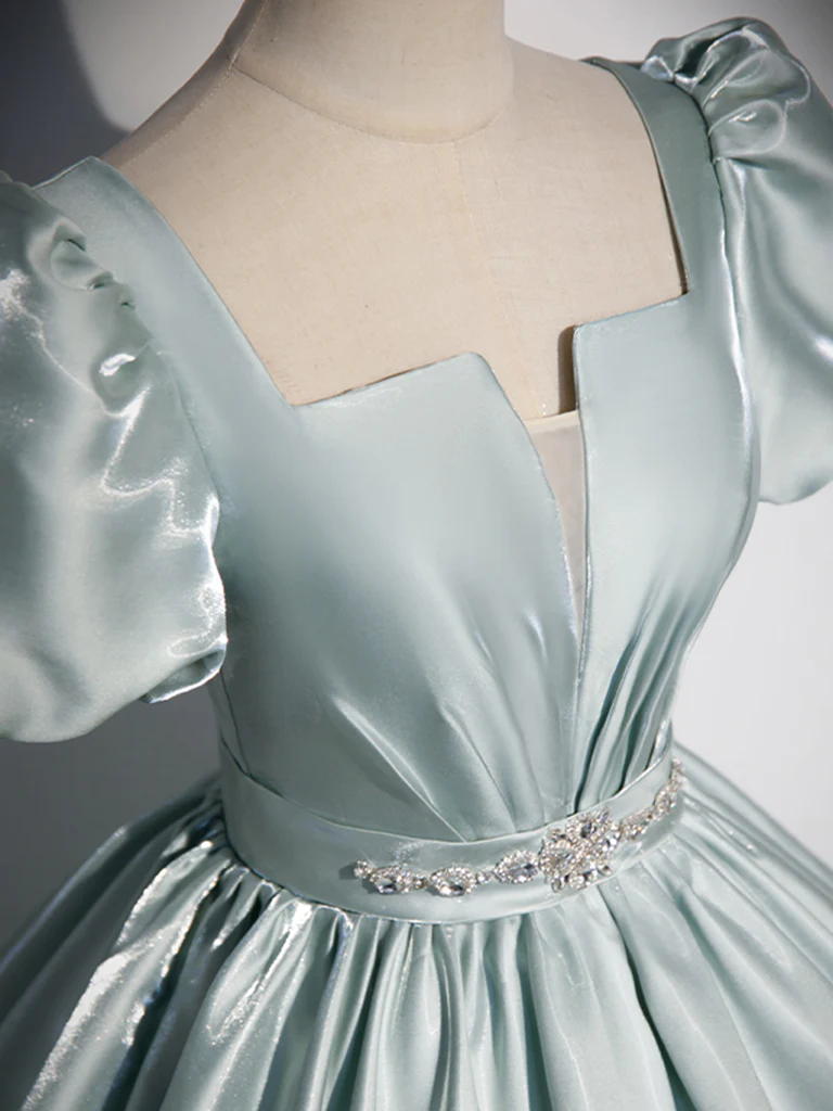 Vintage Ball Gown Blue Satin Long Prom Dress Sweet 16 Dress