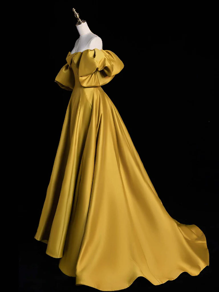 Simple Yellow A-line Satin Long Prom Dress