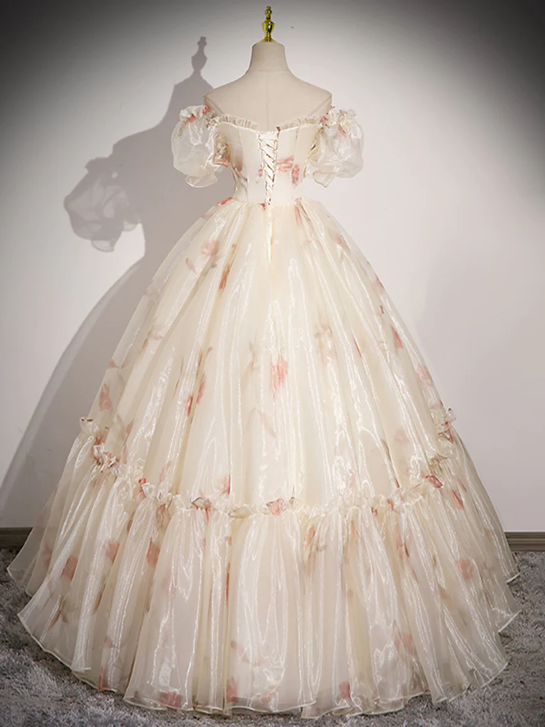 Vintage Ball Gown Champagne Sweetheart Neck Tulle Long Sweet 16 Dress