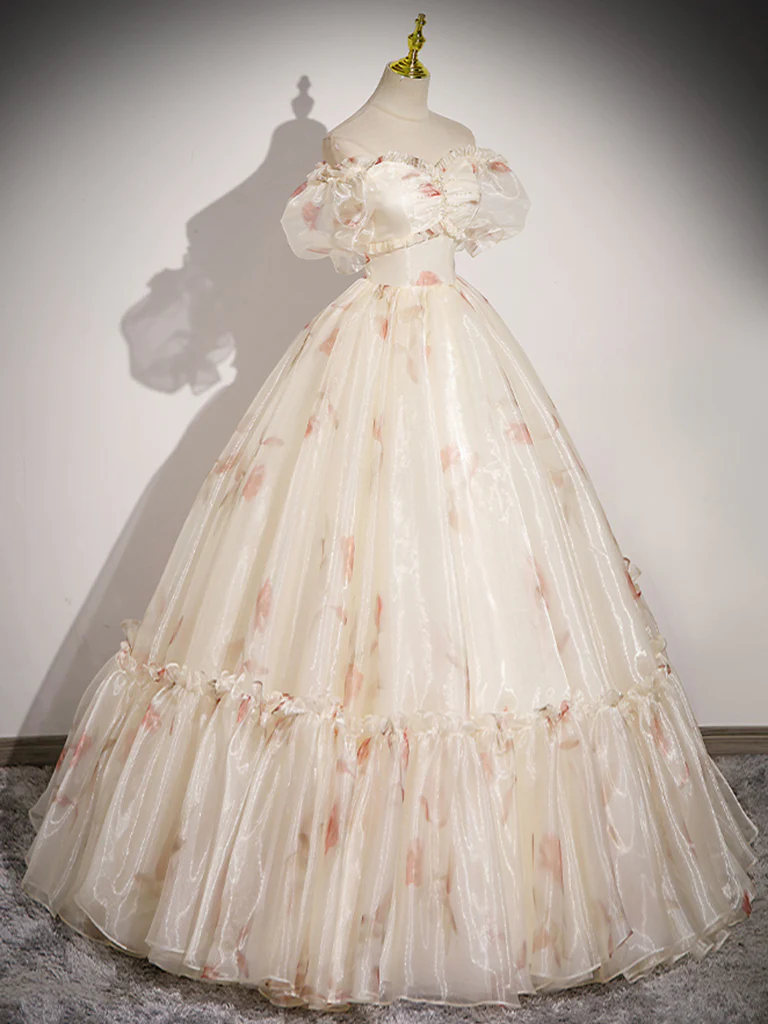 Vintage Ball Gown Champagne Sweetheart Neck Tulle Long Sweet 16 Dress