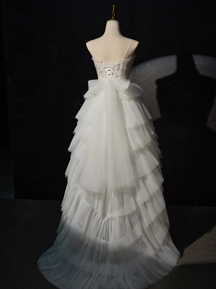 White Sweetheart Neck High Low White Prom Dress