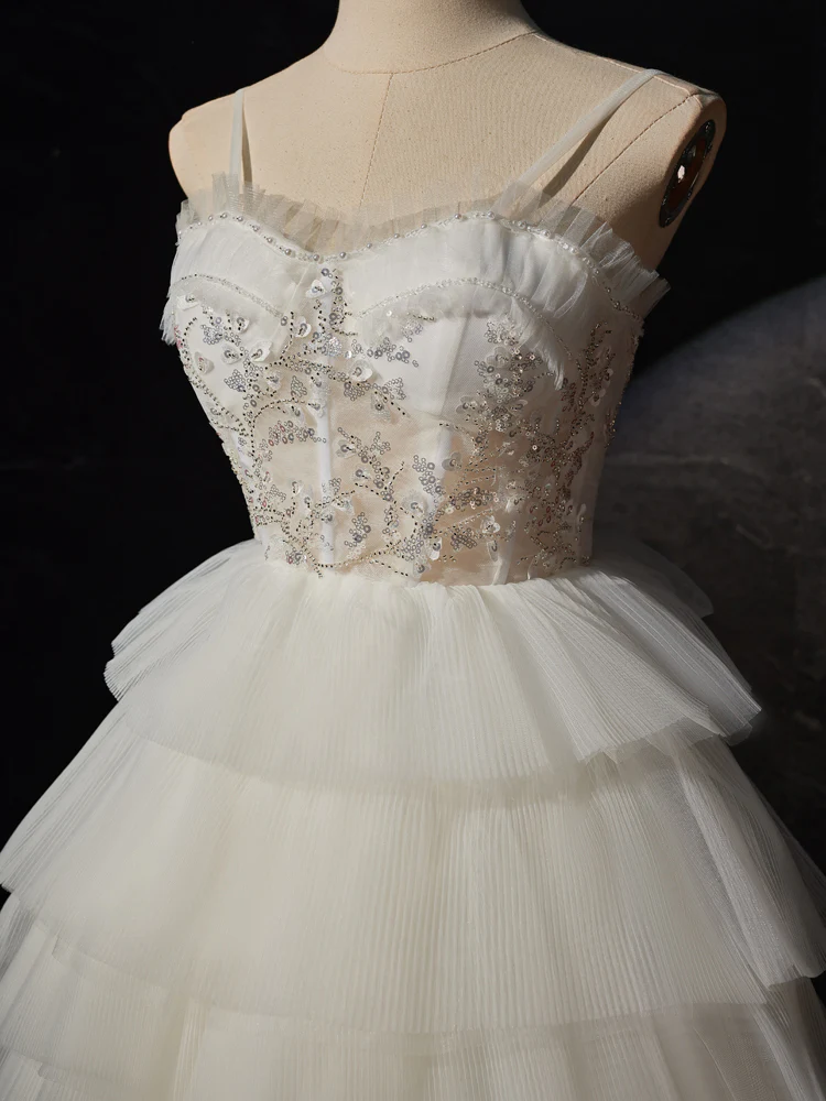 White Sweetheart Neck High Low White Prom Dress