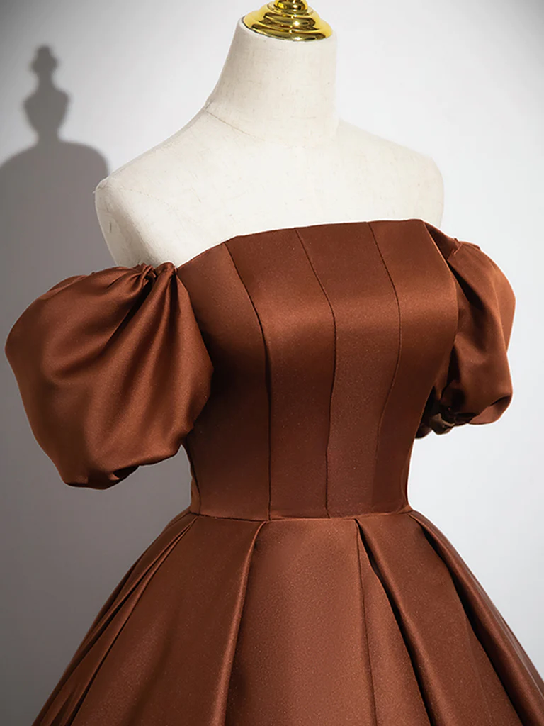 Simple A line Satin Brown Long Prom Dress