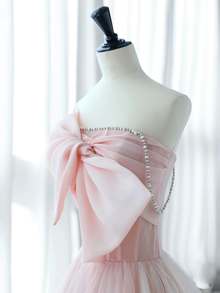 A-Line Pink Organza Long Prom Dress