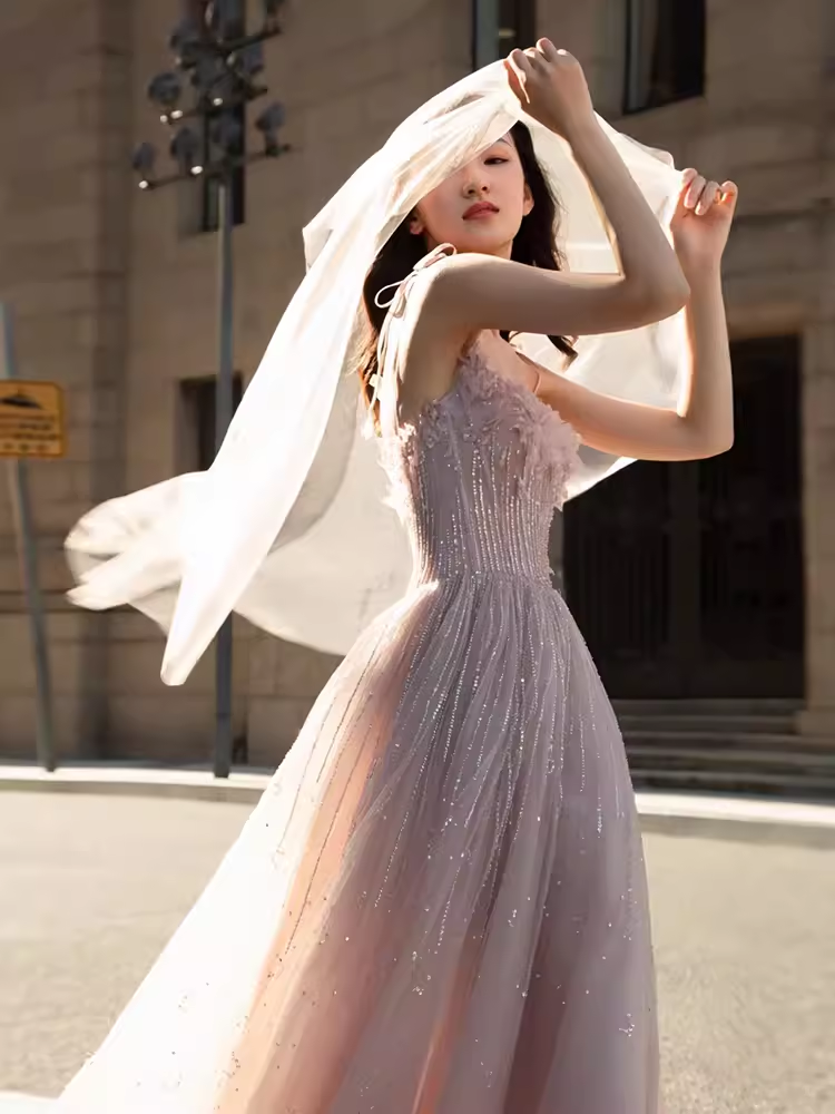 Sexy A line Straps Pink Tulle Long Prom Dress