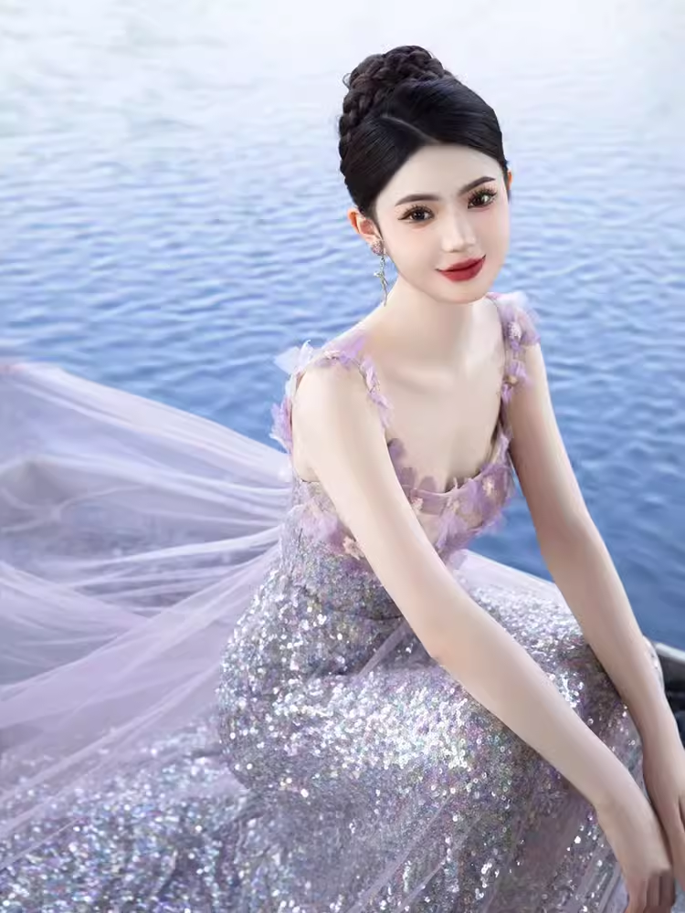 Elegant A line Short Sleeves Long Lilac Prom Dress