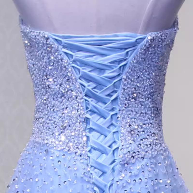 Elegant A line Strapless Sleelves Long Light Sky Blue Prom Dress