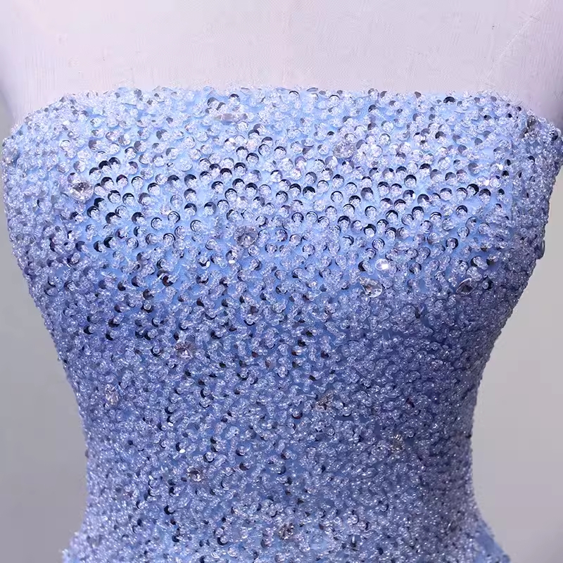 Elegant A line Strapless Sleelves Long Light Sky Blue Prom Dress