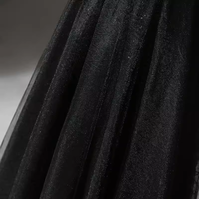 Elegant A line V Neckline Tulle Long Black Prom Dress