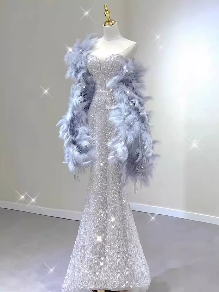 Elegant Mermaid Strapless Long Sequin Prom Dress