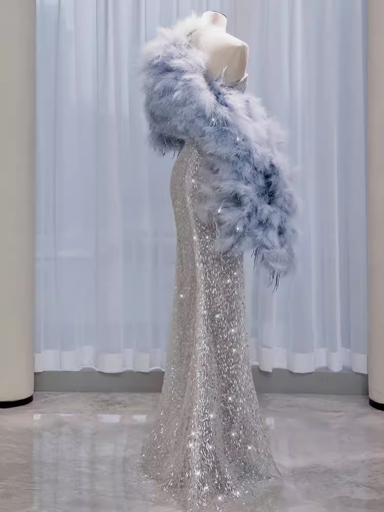 Elegant Mermaid Strapless Long Sequin Prom Dress