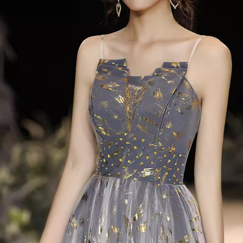 Simple A line Strapless Sequin Long Prom Dress